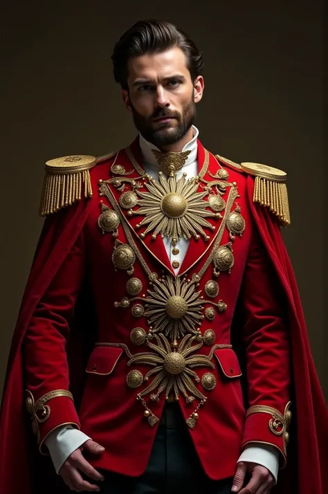 His male attire was majestic. It consisted of a red velvet jacket with long, extremely flared sleeves., All this is full of golden details. Besides, On her chest rested a necklace with enormous sun-shaped medallions,