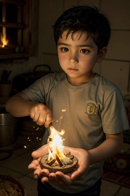 1 Mexican boy maecado generating fire in his hands