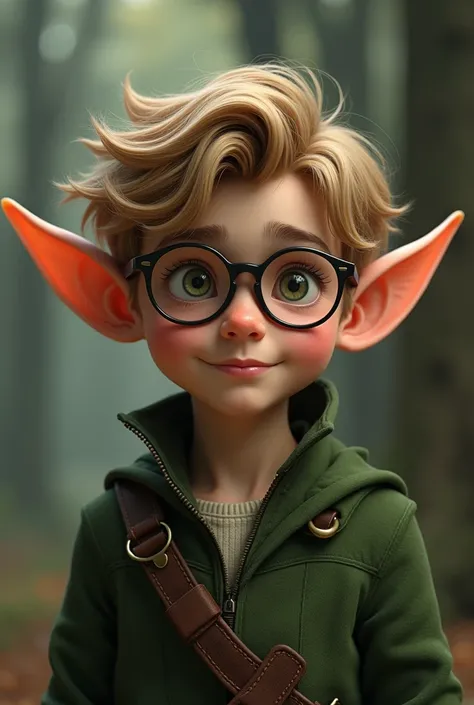 based on the previous image, make an elf boy with really big ears and glasses