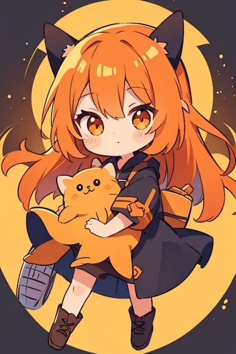 a female chibi character with long orange hair