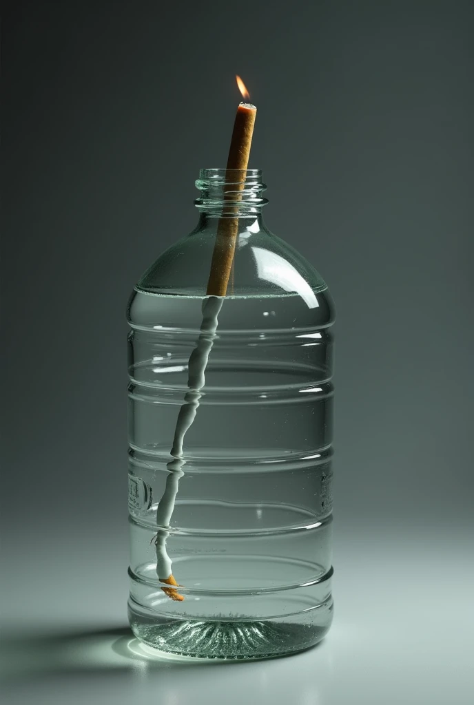 Closed Five Liter Water Bottle, a long tube with a cigarette at the end is inserted into the lid 