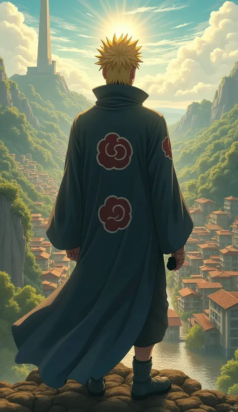 naruto looking down at the ninja village, hokage naruto, konohagakure