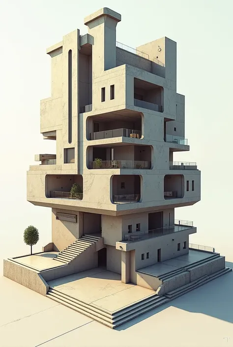 Make me a building that is not square but with these specifications: It is planned to make a building of no more than 3 floors, that connects in some way with the lower part of the building because castles will be made, The building will be elevated becaus...