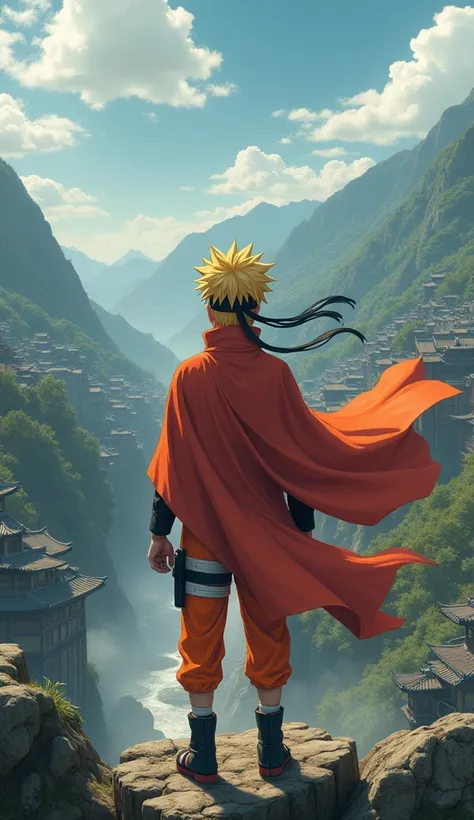 naruto looking down at the ninja village,