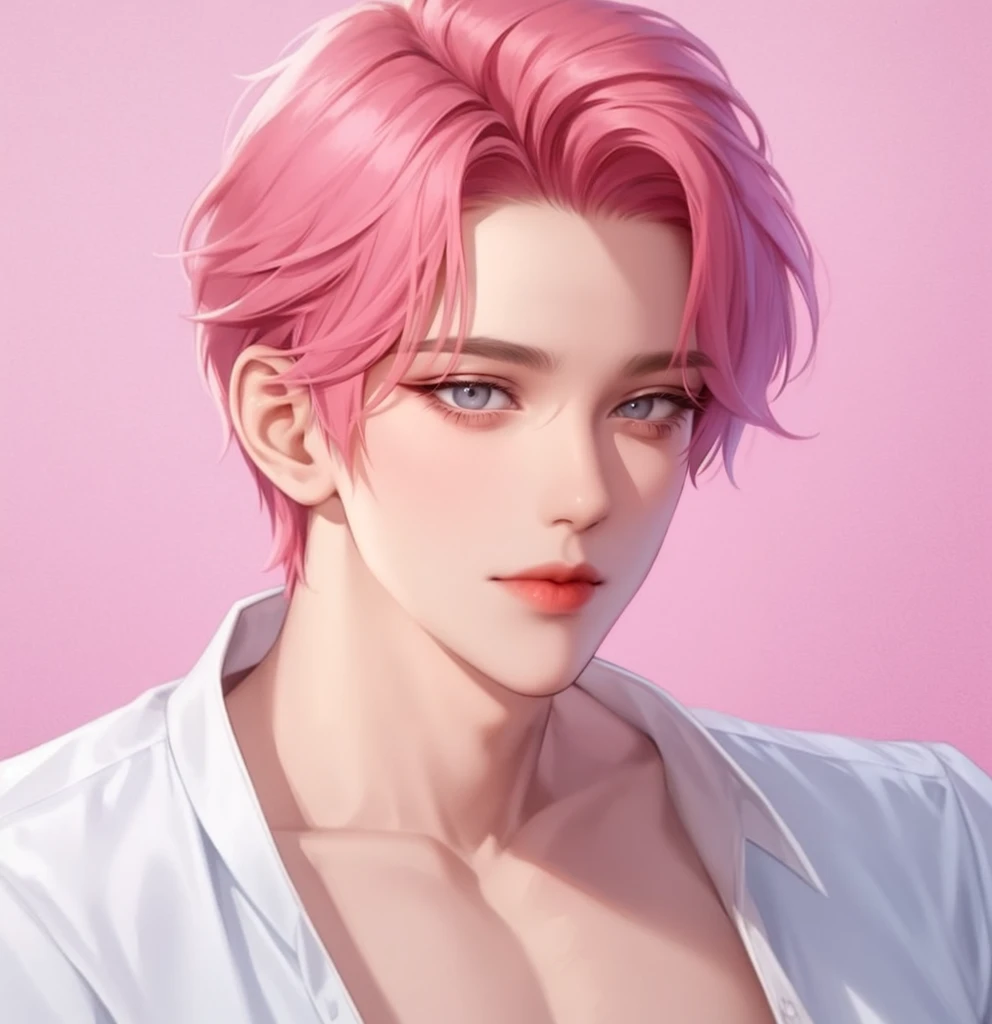 1boy, Handsome, Pink, Hair, Blue, Eyes, Photo 