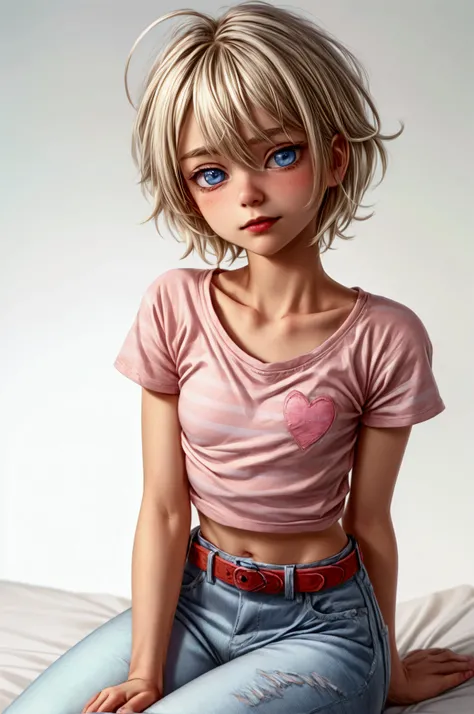 Anime style, Highres, Masterpiece, Best quality at best, Best Quality, hight quality, hight detailed, 1boy, (little boy), blonde boy, boy face, boy body, cute boy, femboy, detailed light blue eyes, short hair, messy hair, bangs, pastel rainbow inner hair c...