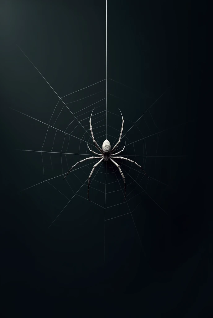 A spider hanging from a detailed yet minimalistic web, designed with clean white lines on a dark background, spooky yet subtle, ideal for those who want a touch of Halloween without being too bold