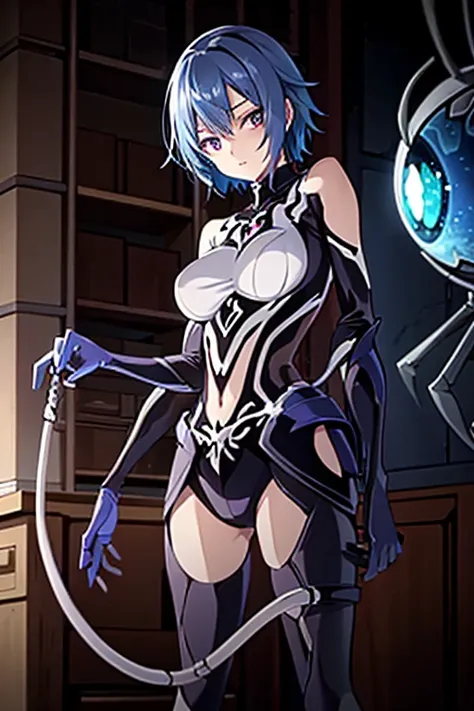 waifu spider blue hair, with light armor, with spider eyes, with spider legs, with a whiphigh resolution,