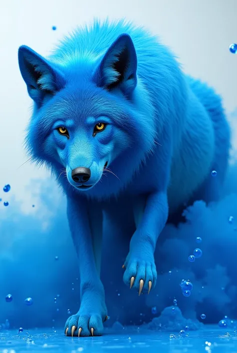 A big Blue jackal coming out of the blue paint  and surprised