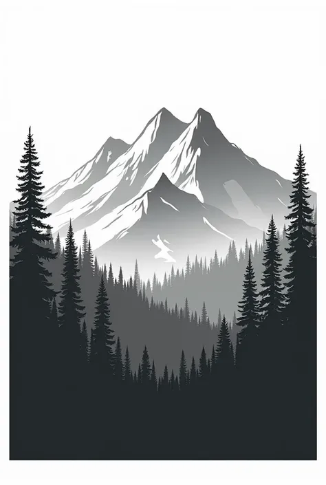 best quality,simplified style,US National Parks Poster Style, nature, Mountains, coniferous forest, black and white drawing, abstraction, 