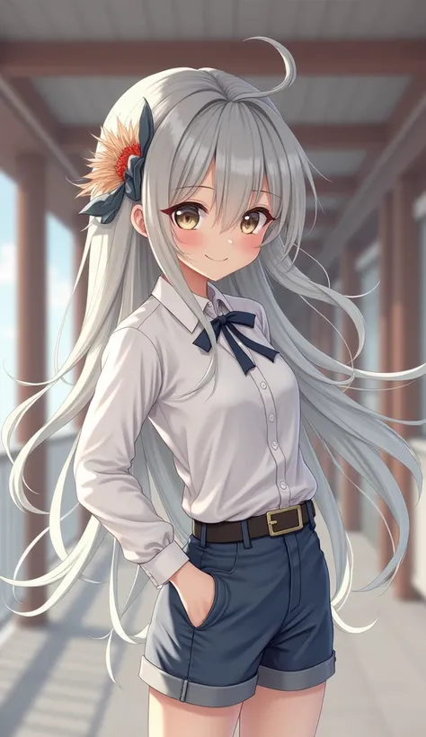 One girl, Long Hair, chest, smile, とてもLong Hair, accurate, Best Quality, Anatomically correct, Gray Hair, Hair blowing in the wind, 大きなchest, smile, Character portrait, 