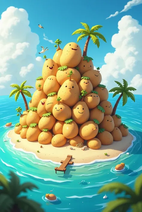 Potatoes island in cartoon with 41 potatoes