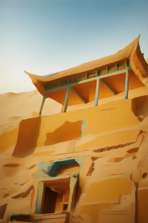 Dunhuang，Ancient buildings，unmanned，high resolution, masterpiece, HD Model, Field sketching, Color Block Painting, 