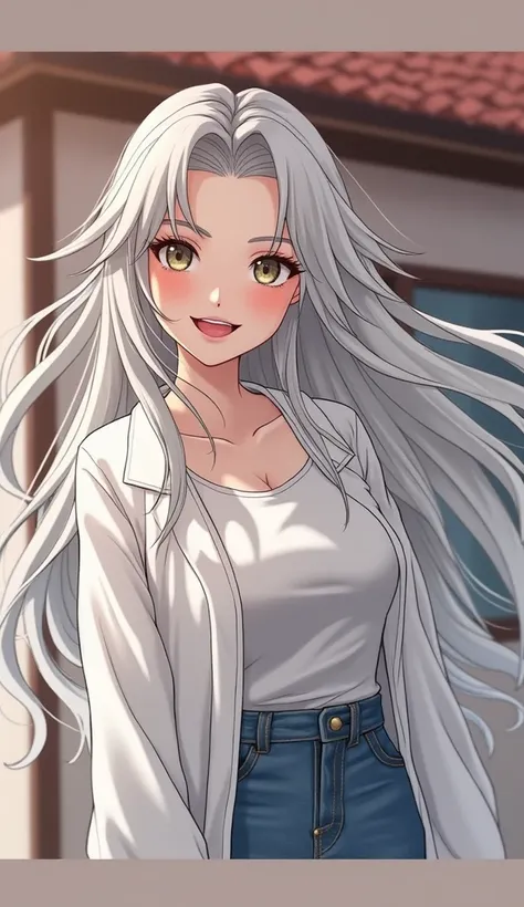 One girl, Long Hair, chest, smile, とてもLong Hair, accurate, Best Quality, Anatomically correct, Gray Hair, Hair blowing in the wind, 大きなchest, smile, Character portrait, 