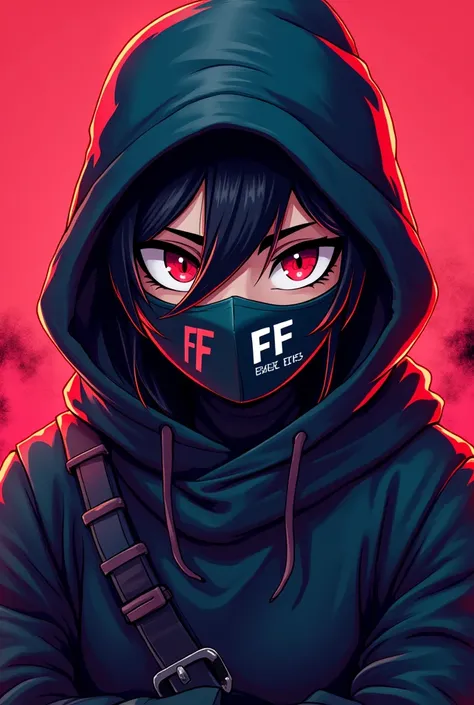 Free fire gaming logo man with mask ff on his background  make him as anime with size for YouTube channel profile pic on his mask write text eaglex 