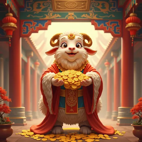 sheep, god of wealth, china, 1080x1920, holding gold coins