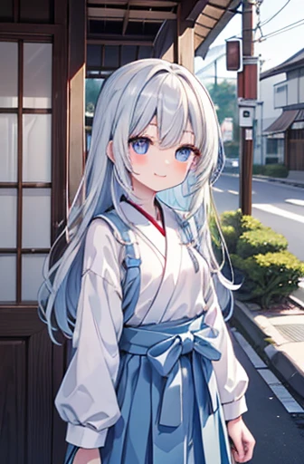 ・Age: about Japanese high school students ・High quality anime illustrations ・Cute and energetic girls、Bright smile, Silvery hair with a slight light blue tint at the nape, Long and straight hair, Beautiful light blue eyes, Clothes：冬Clothes、skirt/background...