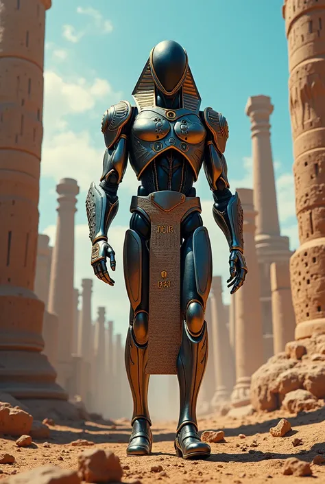 Egypt Cyberpunk with Ancient Egyptian humanoid robot 