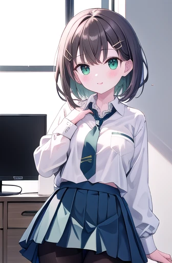 W0pday,In summer,In a cyberpunk city,Modern Apartment, Inside the living room,
BStanding still,hand_Down,
g
p(School_Uniform), (white_skirt),(green_length_tie), (green_Pleats_skirt), (black_Pantyhose),
҂r
Y4S(brown_short_hair), (green_eye:1.0),(前hair),dish...