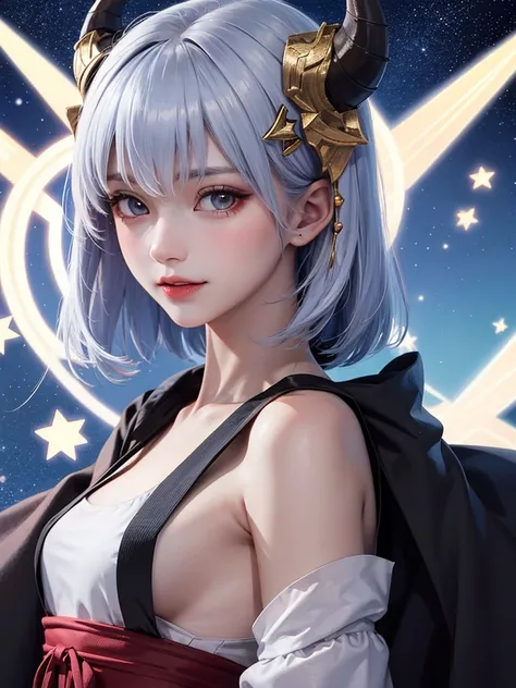 masterpiece，Best Quality，8k，Detailed skin texture，Detailed cloth texture，Beautifully detailed face，Intricate details，Ultra-detailed，Portrait of Rei Ayanami，Silver Hair，Red colored eyes，頭にBlack headgear,Pixieカット，Shining Skin Hair Ornaments,Gold Hair Ornamen...