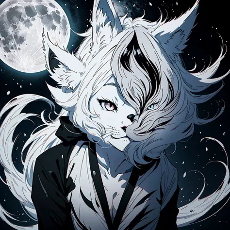 Poster manga black and white personnages multiple pleine lune Kitsune bi