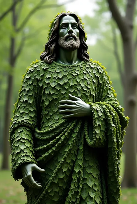 Jesus Christ statue made of   Plants leafs