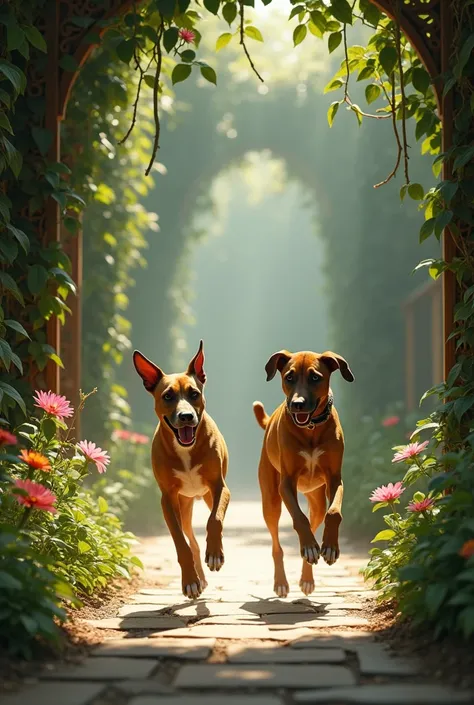 A situation which 2 native dogs breed of Viet Nam chased in the secret way of the garden in 1990, more realistic
