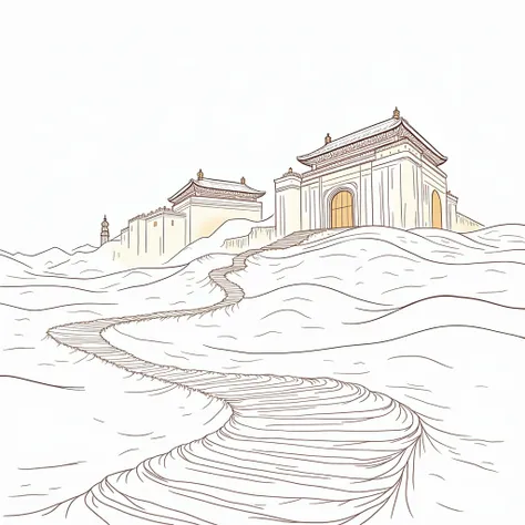 Guting，desert，Dunhuang，Ancient buildings，Coloring lines