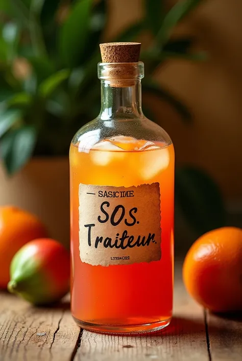 Antillean Ti punch bottle with SOS TRAITEUR labels