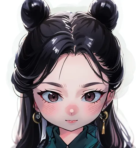 double buns hair style, classic chinese hair, (masterpiece:1.2),(best quality:1.2), looking at viewer, curious face, gothic, (sh...