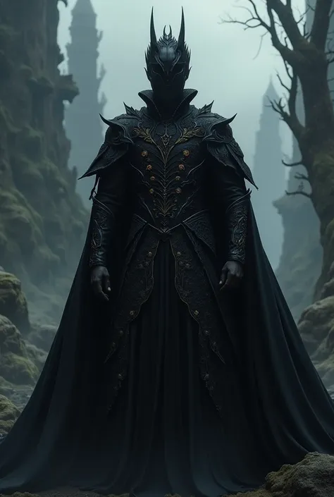 A man in black noble costume wearing a black mask fantasy anime