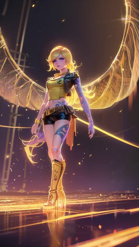 1girl, combining elements of yang xiao long from "rwby" and lilith from "borderlands", beautiful detailed eyes, beautiful detail...