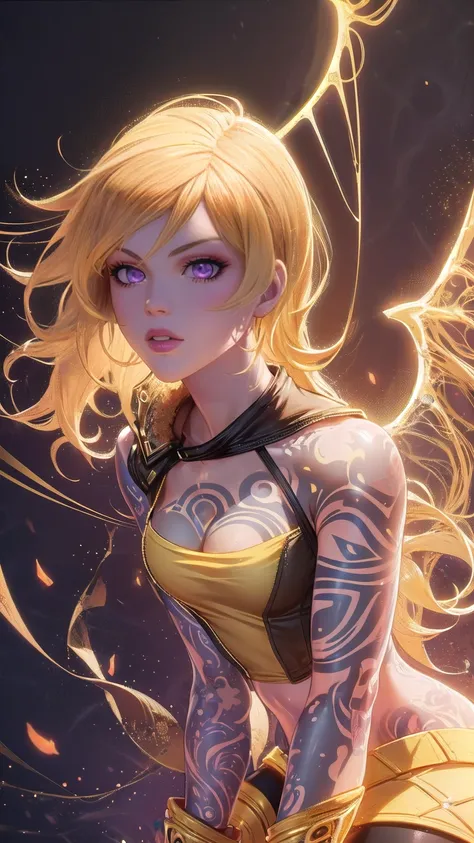 1girl, combining elements of yang xiao long from "rwby" and lilith from "borderlands", beautiful detailed eyes, beautiful detail...