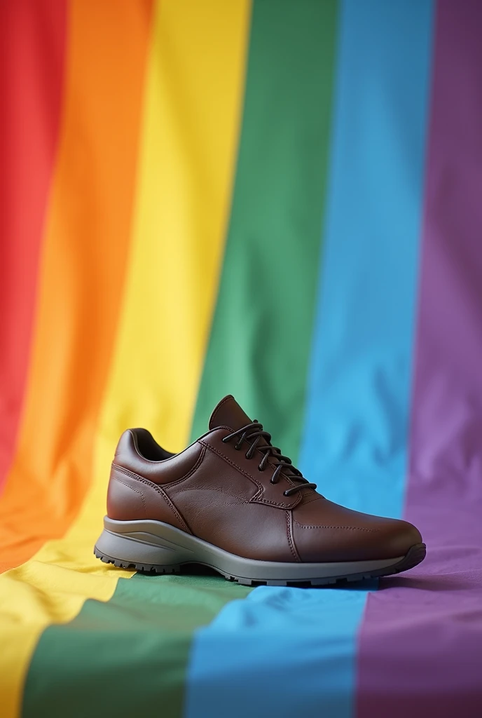 Design a picture taking shoe  steps on LGBTQ flag. Make it asthetic

