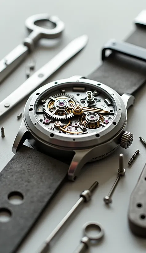 Disassembled mechanical watch、The movement is visible