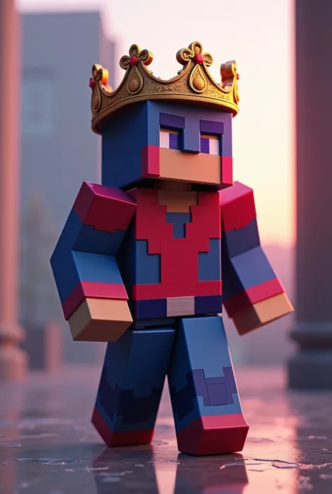  Create a high-definition, high-contrast, and high-color saturation MINECRAFT character  . Hes equipped  a crown for youtube banner."