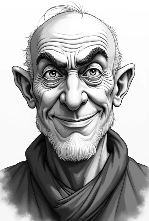 An easy drawing style, black and white, the portait of an old man smirk 