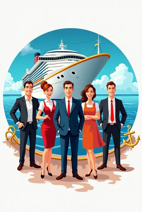 Hotel and restaurant Staff With cruiship on Backround circle picture style