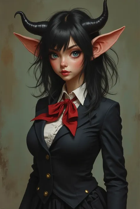 12yo busty female goblin wearing sexy school uniform 