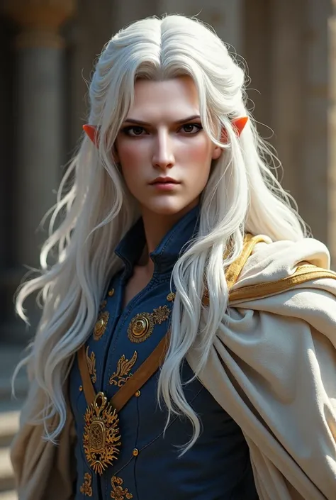 a handsome prince with long white hair  