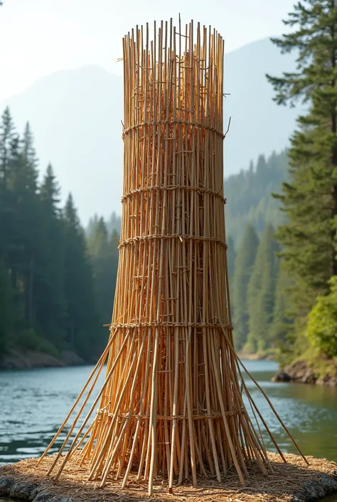 A sturdy tower made of 60 thin sticks
