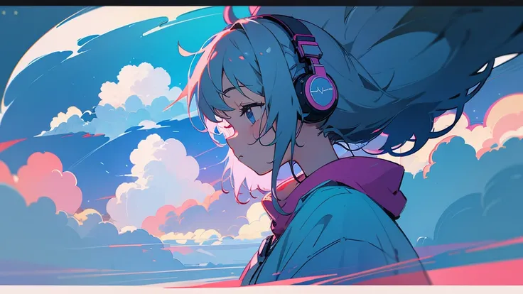 Girl listening music. Cloud ☁️