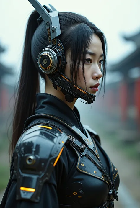 Electromagnetic facepiece,beautiful japanese samurai,woman,