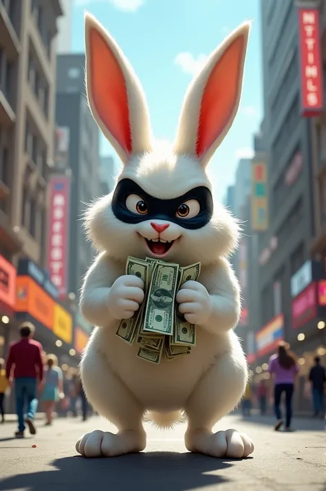 A Big rabbit stealing money from people 