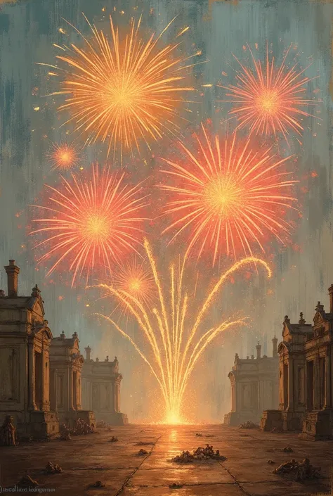 like hand-painted, sketchy, old style.  and fireworks 