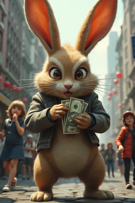 People see a Big rabbit stealing money