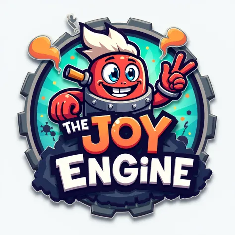 Give me a logo for title " THE JOY ENGINE" the theme is about funny videos