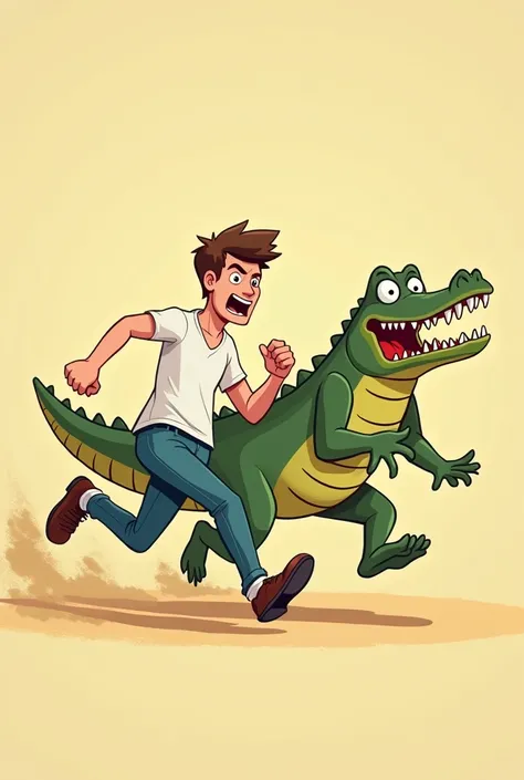 A crocodile falls behind a man as he runs in funny clip art