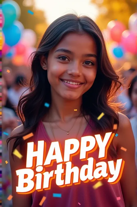 Text image overlay effect in a happy birthday b2 in big and abinaya as background 