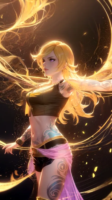 1girl, combining elements of yang xiao long from "rwby" and lilith from "borderlands", beautiful detailed eyes, beautiful detail...